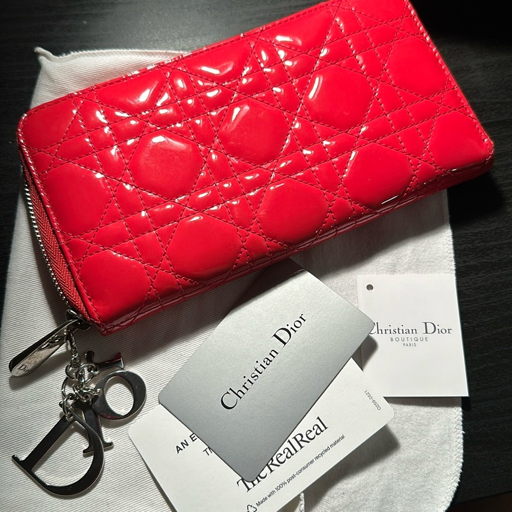 Christian Dior patent long wallet with charm